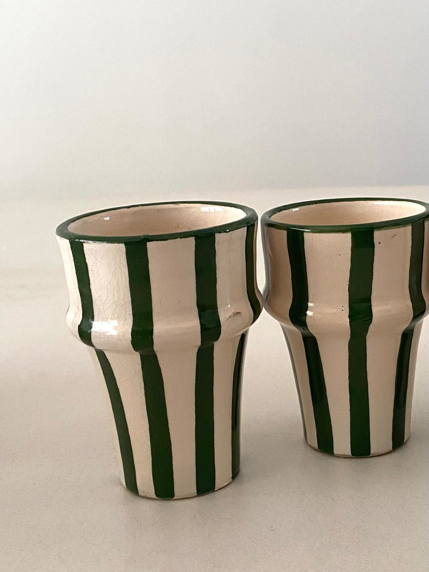 Green striped coffee cups (set of 2)