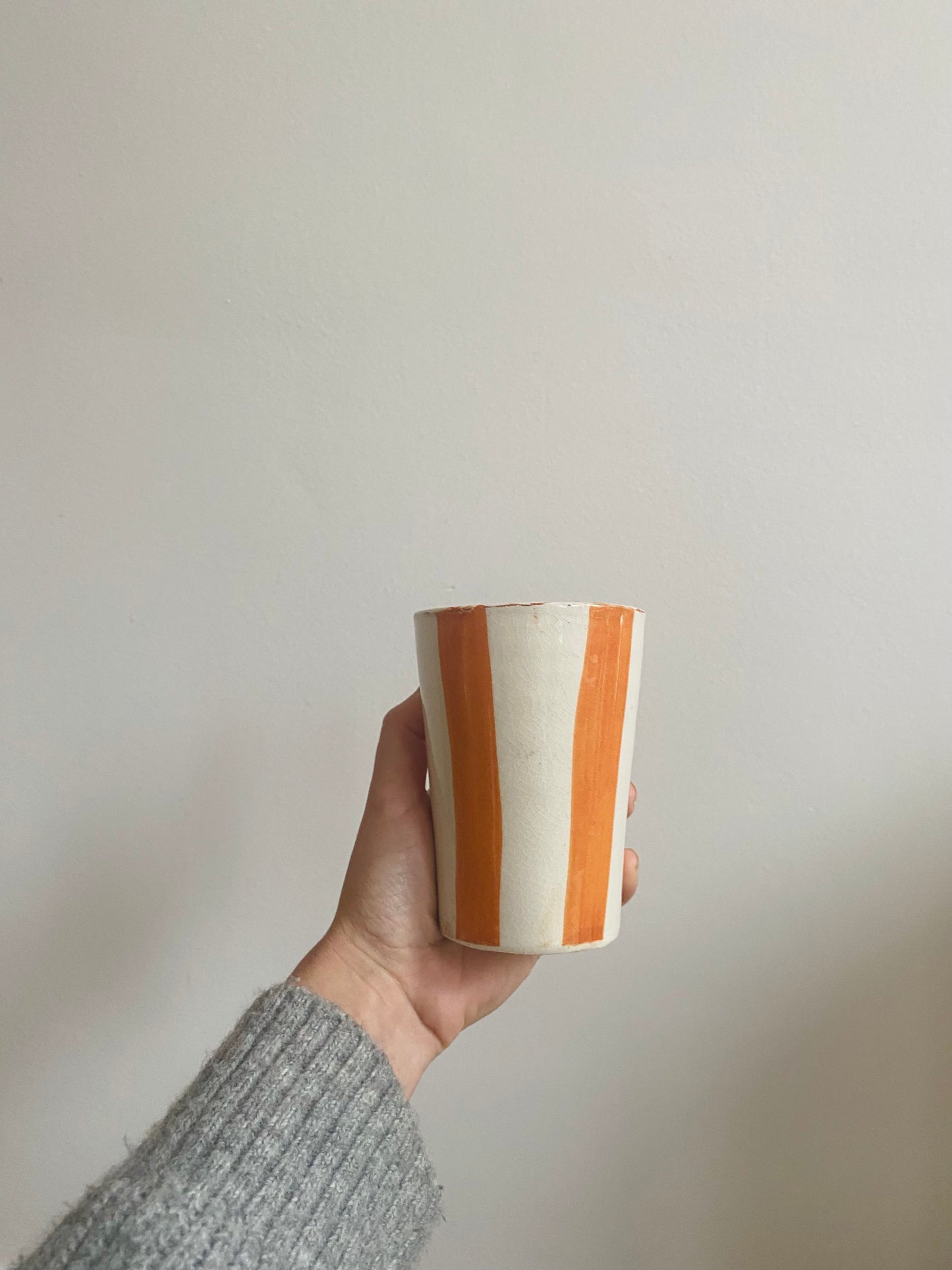 Large orange striped coffee mug