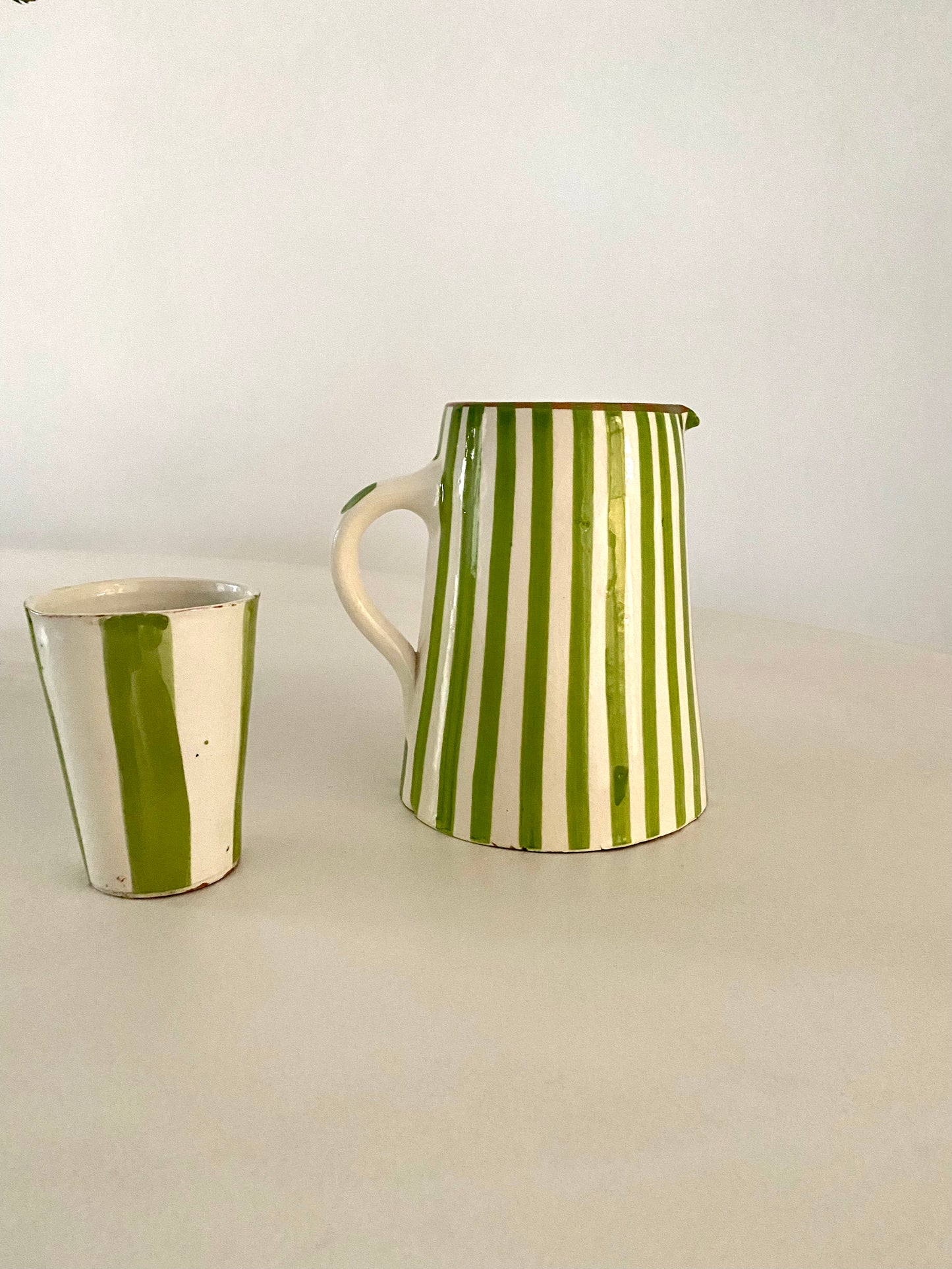 Large green striped coffee mug