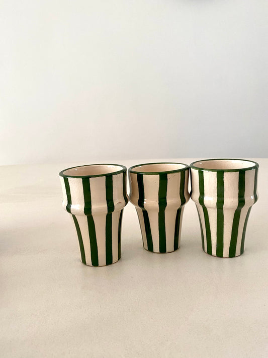 Green striped coffee cups (set of 2)