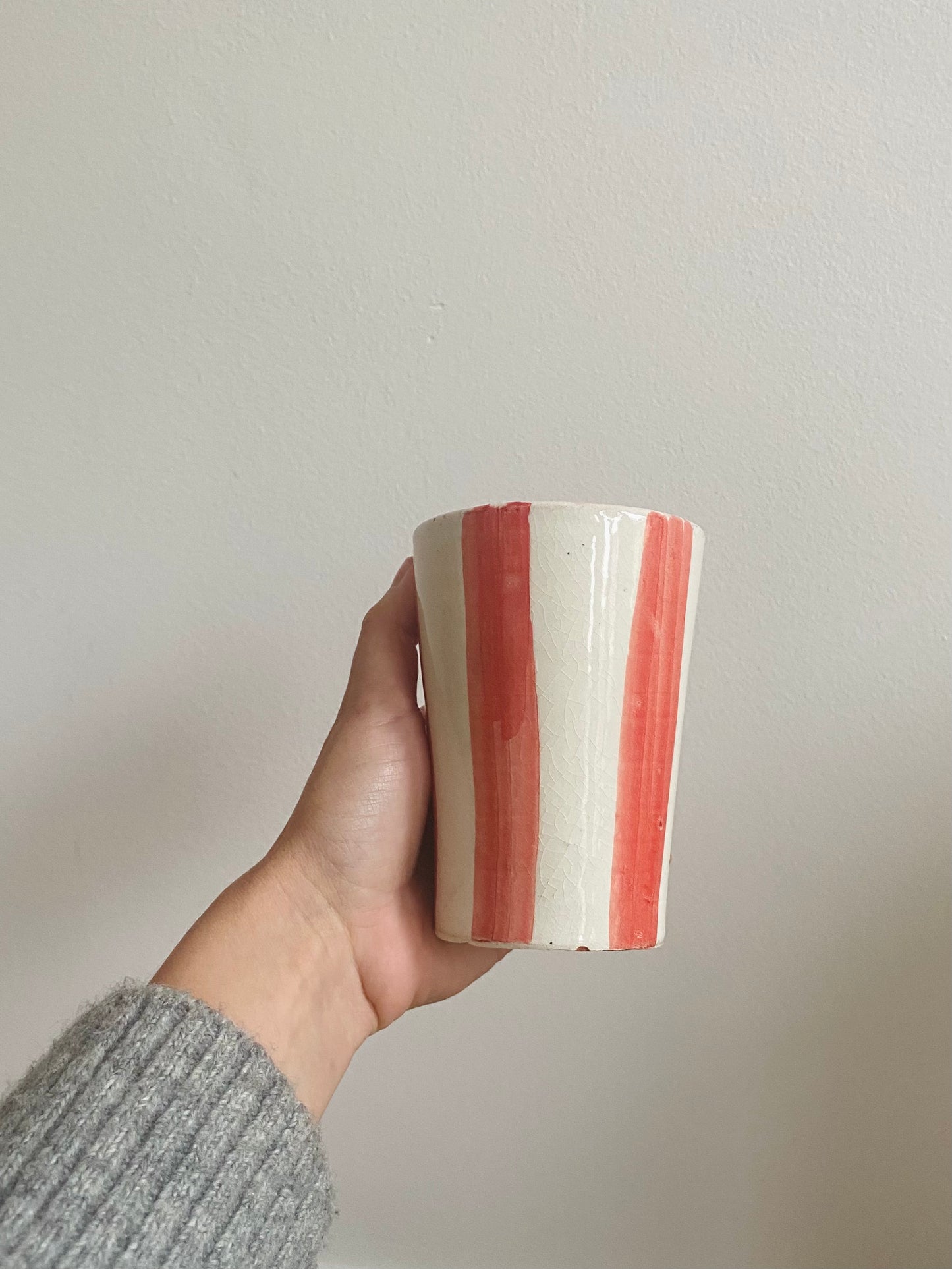 Large coral striped coffee mug