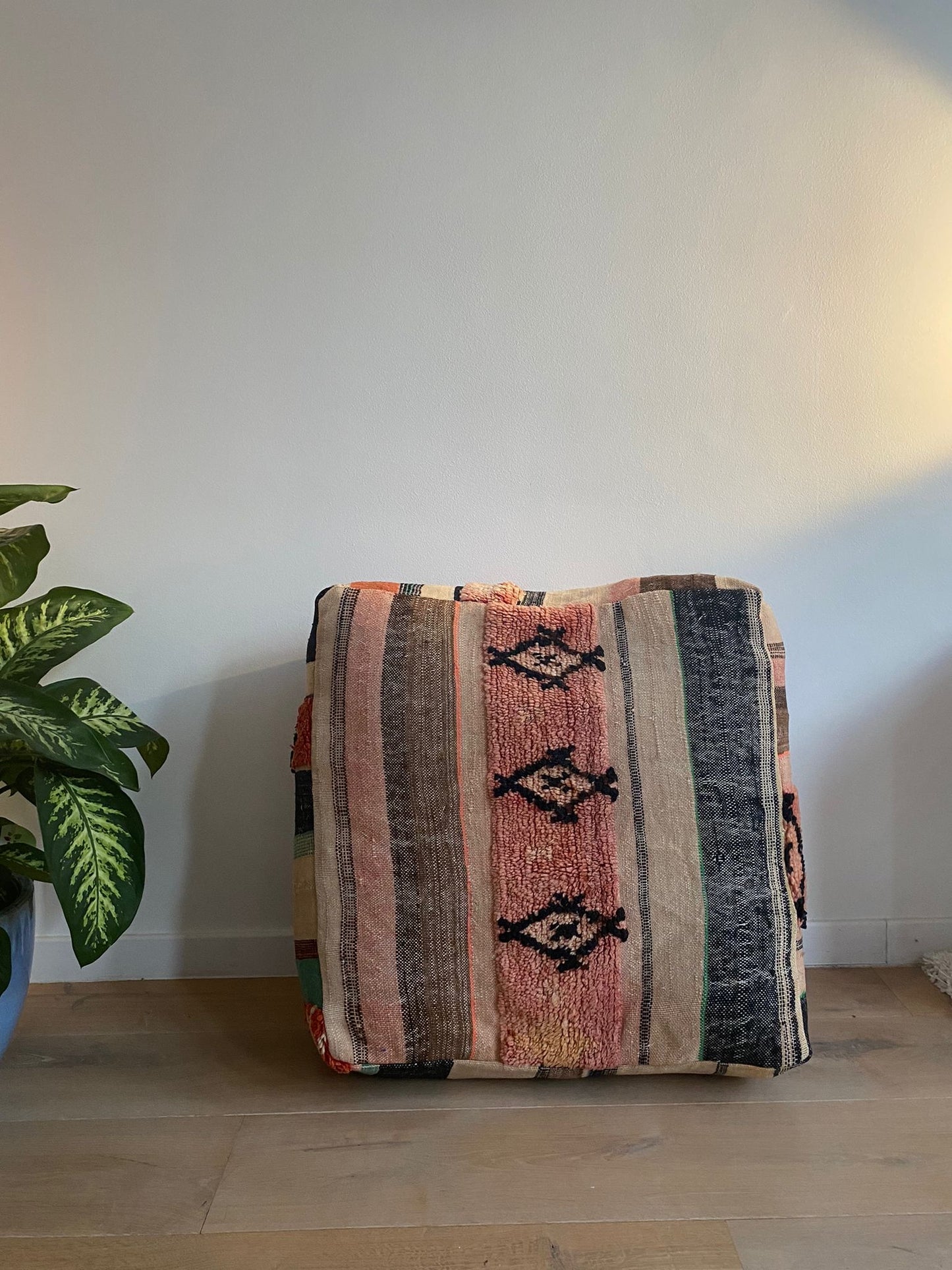 Striped wool pouf