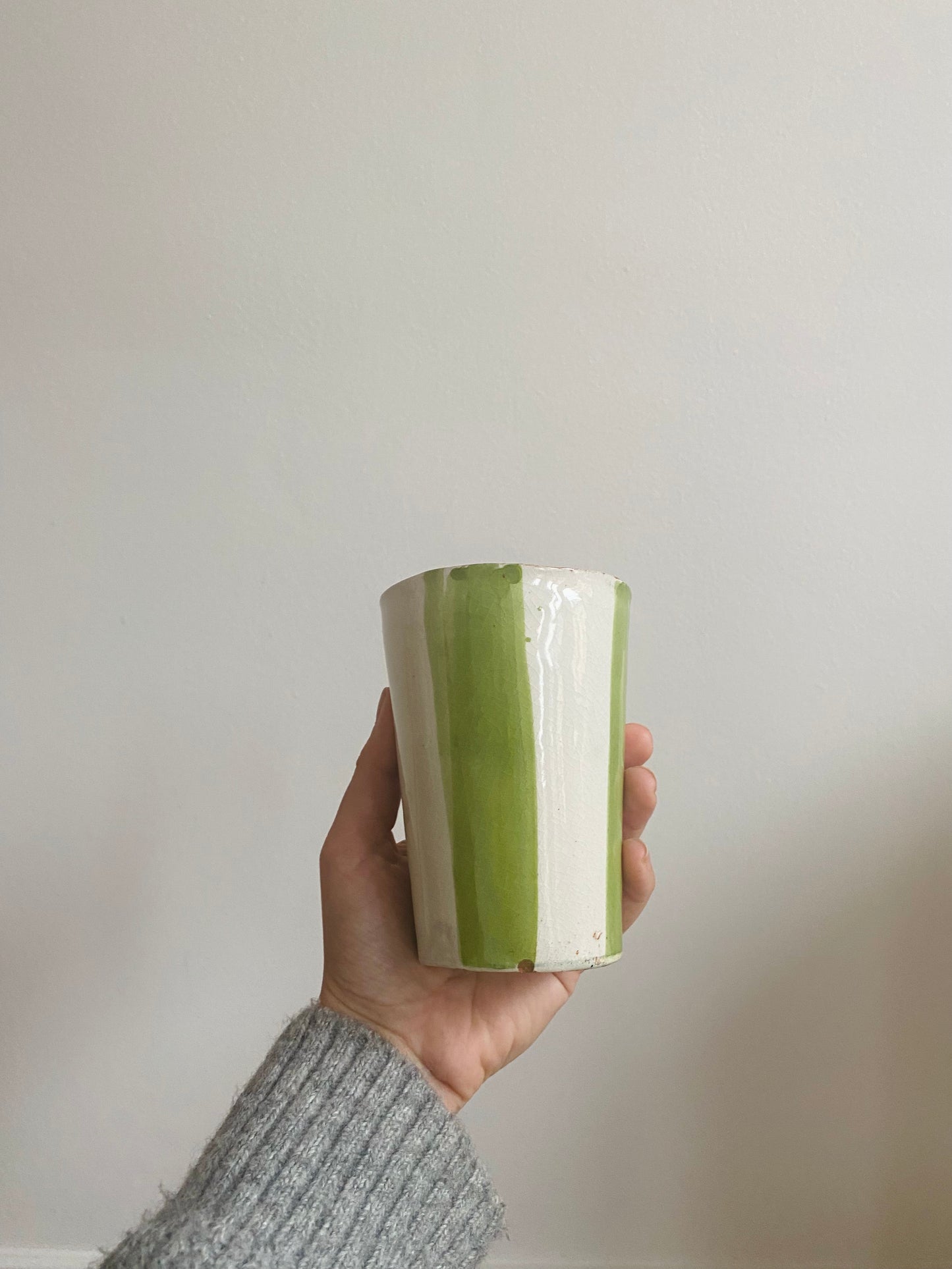 Large green striped coffee mug