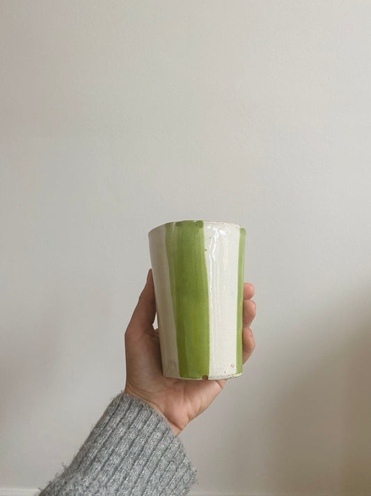 Large green striped coffee mug