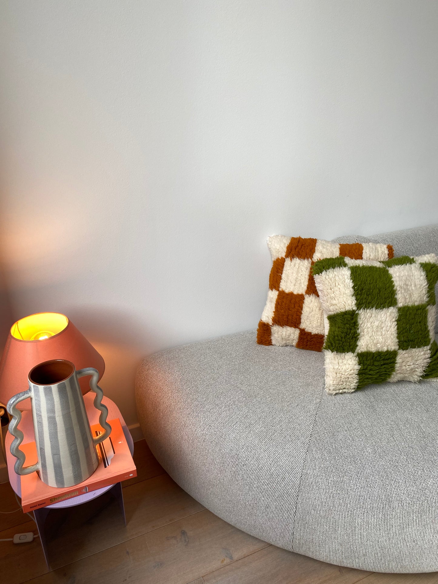 Checkered wool pillow (green)