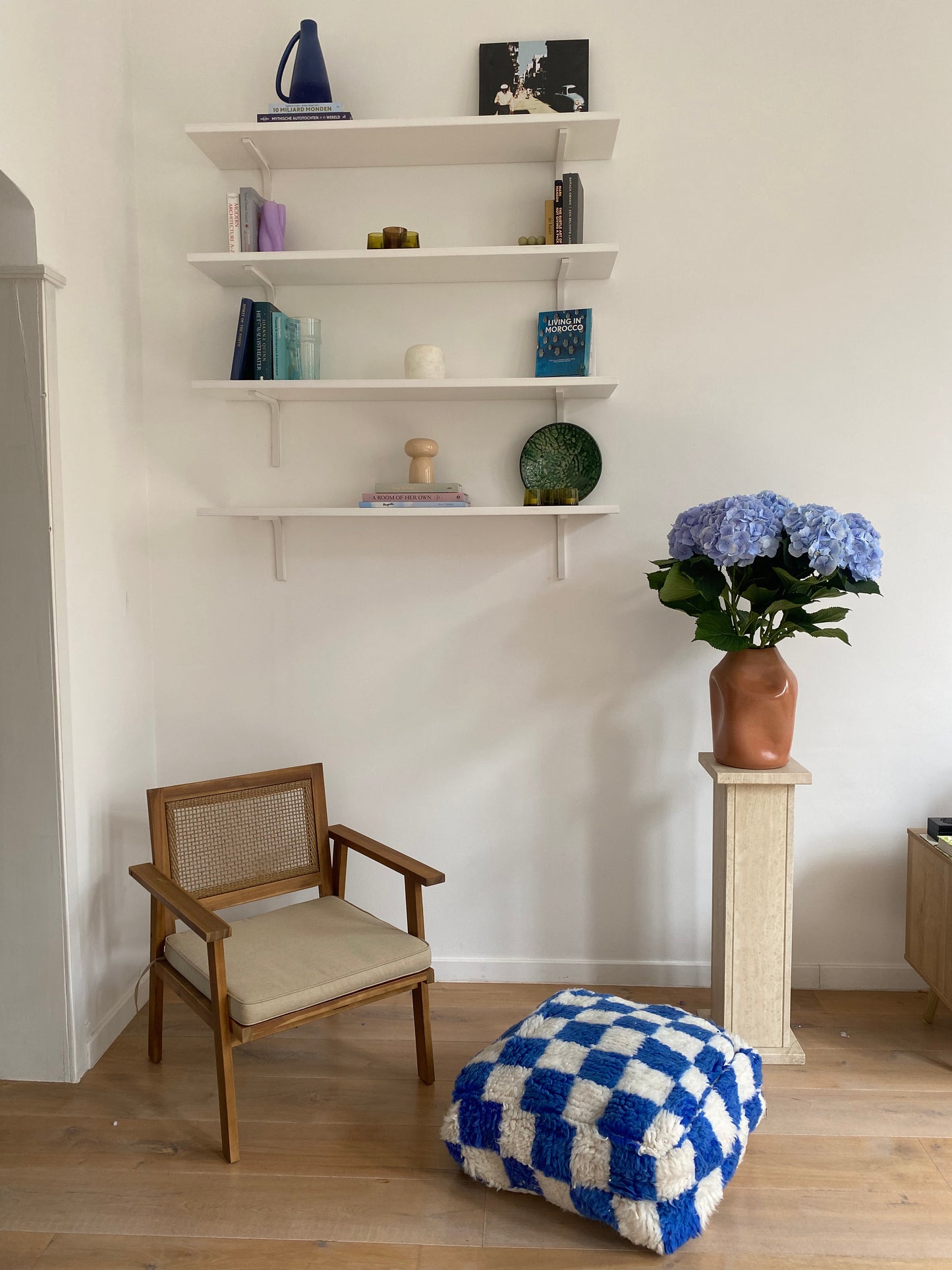 Blue checkered pouf