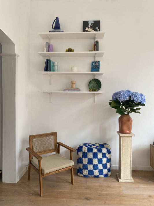 Blue checkered pouf