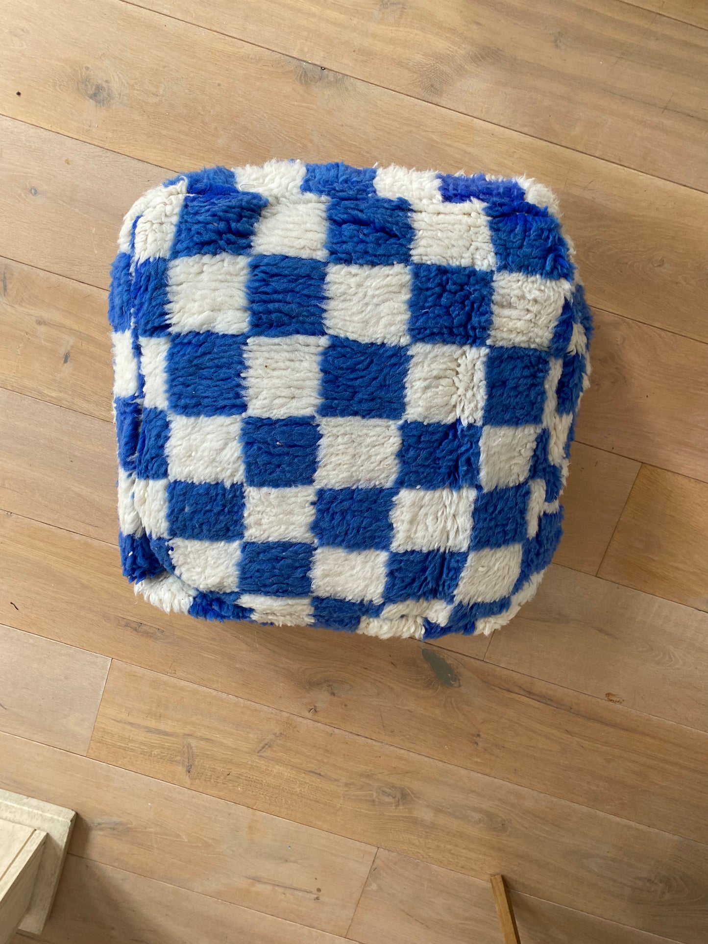 Blue checkered pouf